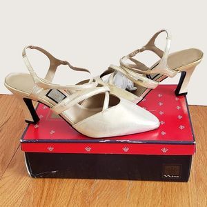 ** Nina Kathyna Metallic Gold Lame Heels